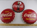 3 Coca-Cola Metal Bottle Cap Signs