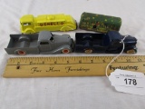 3 Tootsie Toy Trucks and 1 Wind-Up Bus (No Key)