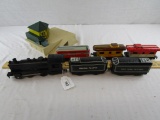 Marx Train Engine and 5 Tin Cars Plus American Flyer House
