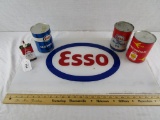 Esso Oil Cans, Shell Oil Can, Esso Lighter Fluid Can, Esso Sign
