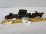 3 Vehicles: T-Model (Possibly Bronze/Brass), Cast Iron Car