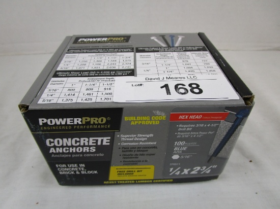 PowerPro 1/4 x 2-3/4" Concrete Anchors. 100 Pcs.