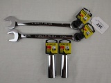 2 Stanley Combo Wrenches and 2 Deep Sockets