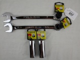 2 Stanley Combo Wrenches and 2 Deep Sockets