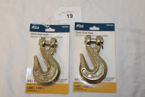 2 New 3/8" Clevis Grab Hooks.
