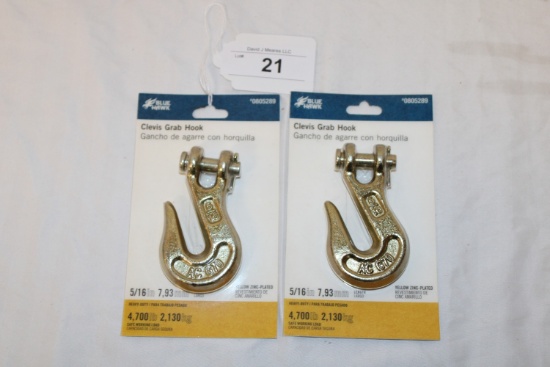 2 New 5/16" Clevis Grab Hooks.