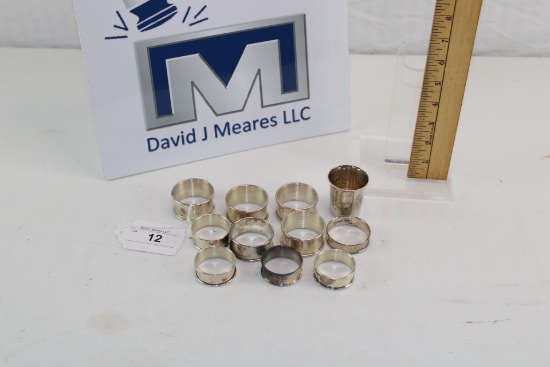 10 Sterling Napkin Rings and Sterling Shot Glass (S.Kirk & Son)