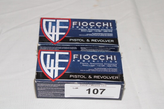 100 Rounds of Fiocchi 9mm Luger 115 Gr. FMJ Ammo