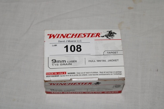 100 Rounds of Winchester 9mm Luger 115 Gr. FMJ Ammo