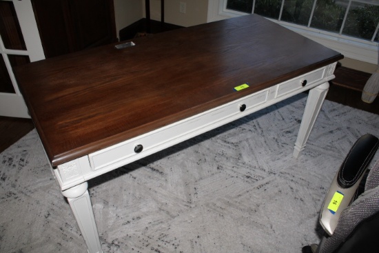 White Home Office Desk with Brown Top