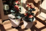 (2) Plastic Flower Pots with Artificial Plants