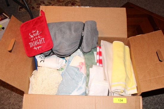 One Large Box Lot of Linens, Table Cloths, Place Mats, Etc.