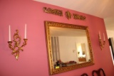 Gold Framed Mirror w/2 Wall Candles and Wall Décor