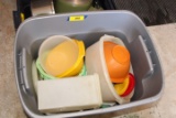 Tote of Tupperware and Other Plastic Ware