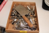 1 Lot of Flatware and Meat Cleaver