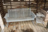 Metal Porch Glider w/Side Table, 2 Other Chairs and Rack