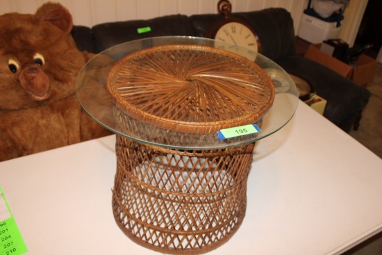 Wicker Style Brown Table w/Glass Top