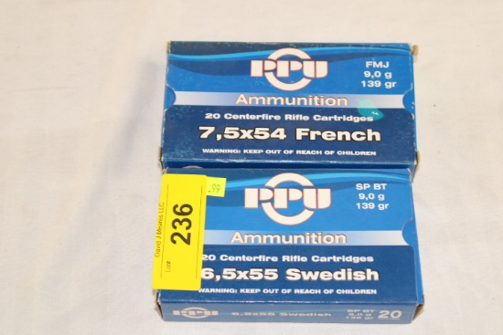 20 Rounds of 6.5x55 Swedish and 20 Rds. Of 7.5x54 French