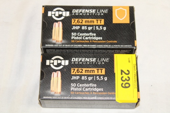 100 Rounds of PPU 7.62mm TT 85 Gr. JHP Ammo