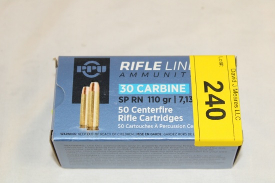 50 Rounds of PPU 30 Carbine 110 Gr. SP RN Ammo