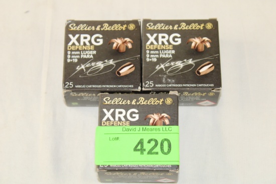 75 Rounds of Sellier & Bellot 9mm Luger 100 Gr. XRG Ammo