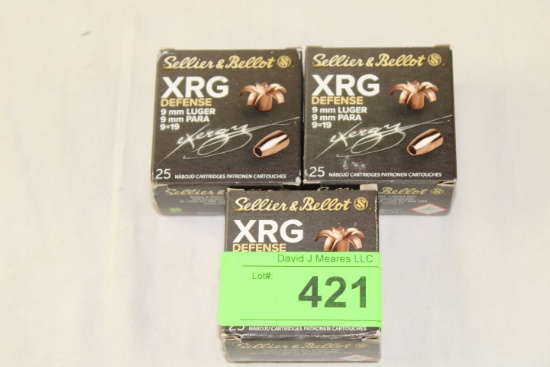 75 Rounds of Sellier & Bellot 9mm Luger 100 Gr. XRG Ammo