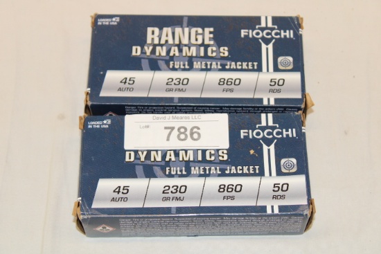 100 Rounds of Fiocchi "Range Dynamics" .45 Auto. 230 Gr. FMJ Ammo