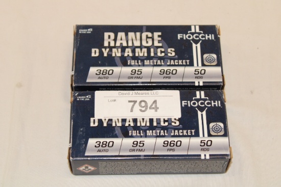 100 Rounds of Fiocchi "Range Dynamics" .380 Auto. 95 Gr. FMJ Ammo