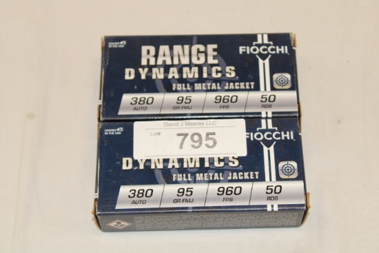 100 Rounds of Fiocchi "Range Dynamics" .380 Auto. 95 Gr. FMJ Ammo