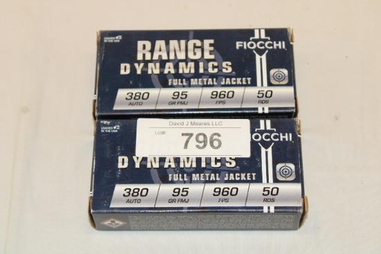 100 Rounds of Fiocchi "Range Dynamics" .380 Auto. 95 Gr. FMJ Ammo