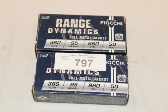 100 Rounds of Fiocchi "Range Dynamics" .380 Auto. 95 Gr. FMJ Ammo