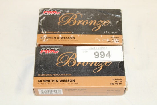 100 Rounds of PMC "Bronze" .40 S&W 165 Gr. FMJ-FP Ammo