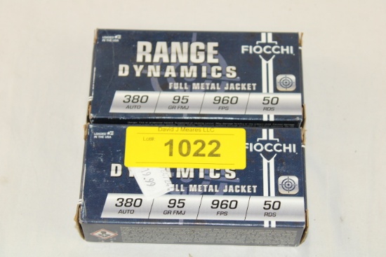 100 Rounds of Fiocchi "Range Dynamics" .380 Auto. 95 Gr. FMJ Ammo