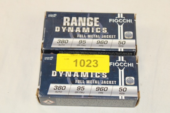 100 Rounds of Fiocchi "Range Dynamics" .380 Auto. 95 Gr. FMJ Ammo