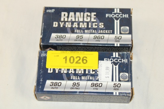 100 Rounds of Fiocchi "Range Dynamics" .380 Auto. 95 Gr. FMJ Ammo