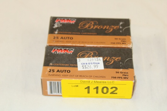 100 Rounds of PMC "Bronze" .25 Auto. 50 Gr. FMJ Ammo