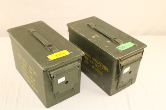 2 Large Size Metal Military Ammo Boxes.  Used.