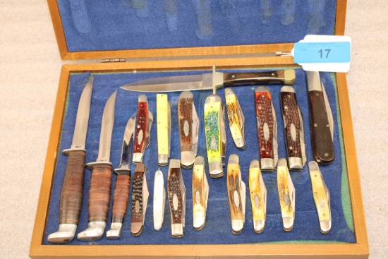 (20) Case XX Knives in a Wooden Case XX Display