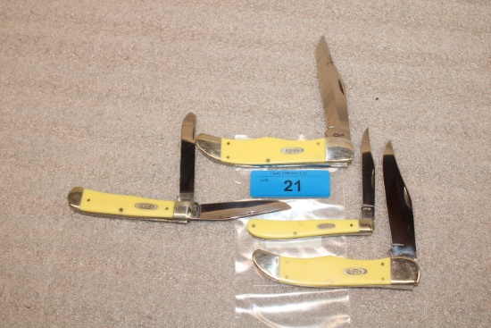 (4) Case XX Knives with Smooth Yellow Synthetic Handles