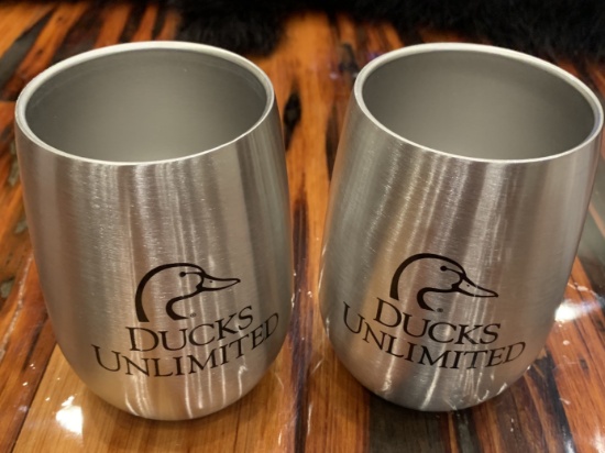 2 DU engraved stainless steel wine glasses