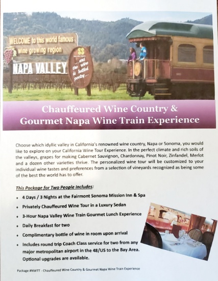 NAPA Valley Chauffeured Wine Country Train Experience for 2