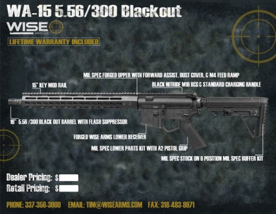 WISE ARMS AR-15 16" BILLET 5.56 W/ 15" RAIL