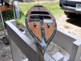 Wooden Boat On Decorative Metal Stand with Black Trim