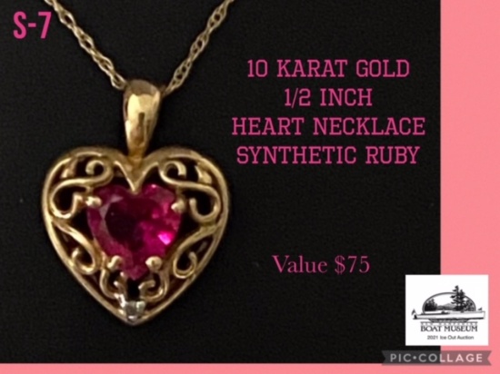 10k Heart Necklace with "Ruby Red" Stone