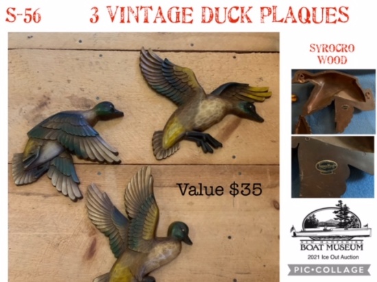 3 Vintage Duck Plaques of Syrocro Wood