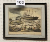 Lithograph- The Arrival of the Atlantic Cable in Newfoundland