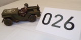 Early Pressed Steel Army Jeep and Figurine