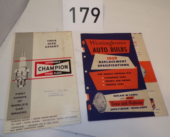 1964 Champion Spark Plug Size Chart And 1959 Westinghouse Auto Bulb Catalog