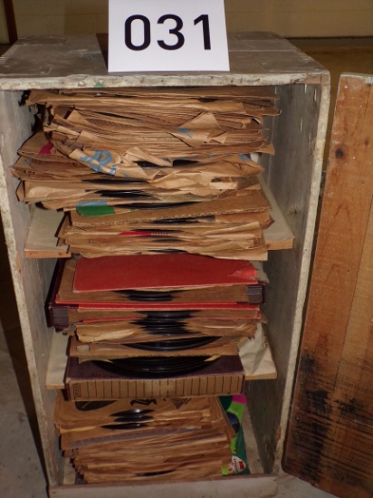 Antique crate with vintage records