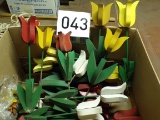 Box of vintage wooden flowers